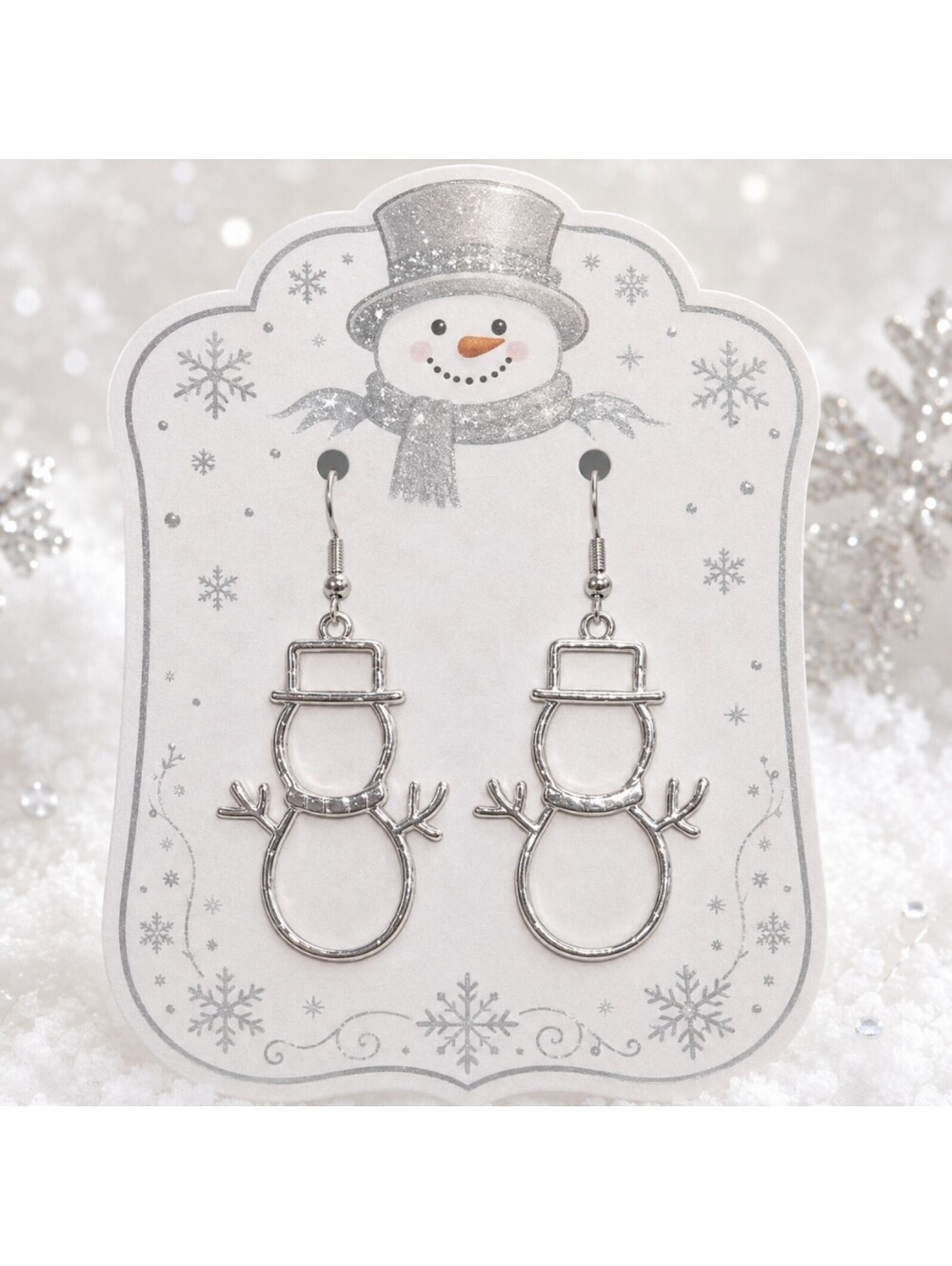 Glistening Frosty the Snowman Christmas Holiday Silver Hypoallergenic Earrings
